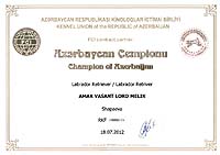 Амар Васант Лорд Мелик, Диплом Чемпион Азербайджана